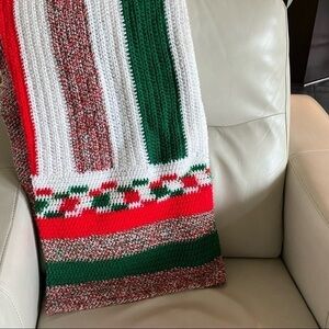 Vintage Crochet Handmade Blanket Throw Christmas Holiday Red Green White